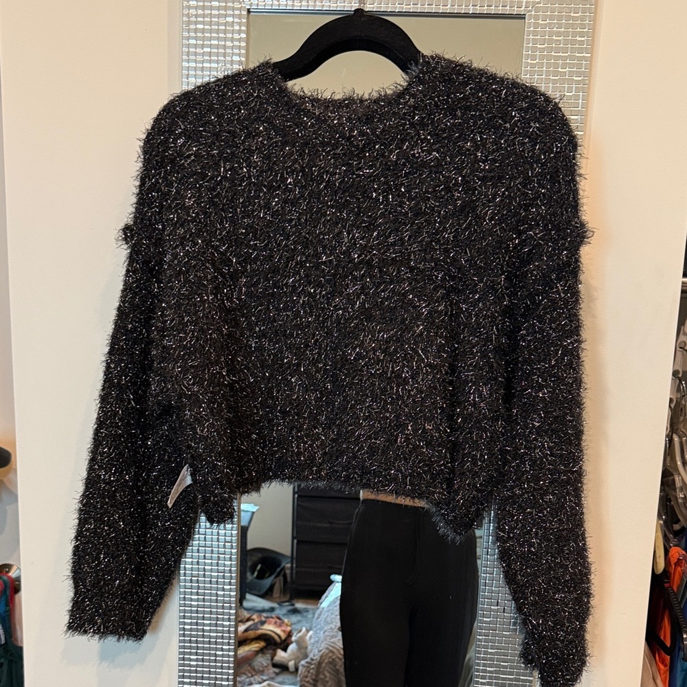 art class Black Fuzzy Sparkly Sweater